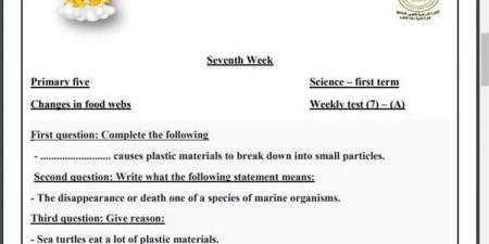 بالبلدي: مراجعات نهائية.. أسئلة تقييم الاسبوع السابع في العلوم Science الصف الخامس الابتدائي