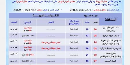 درجات الحرارة اليوم الأربعاء 6 نوفمبر 2024 في محافظات مصر.. مائل للبرودة