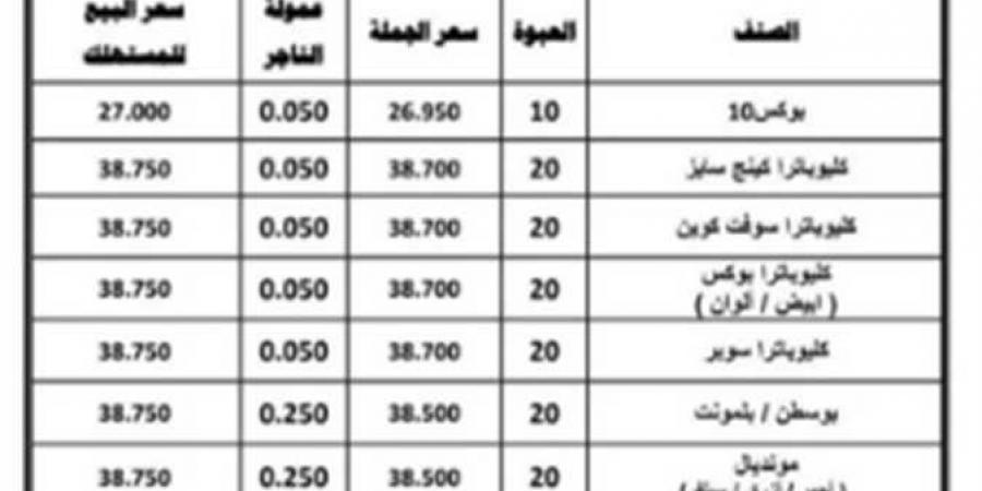 الشرقية للدخان» تقرر زيادة أسعار السجائر.. ننشر قائمة الأسعار الجديدة